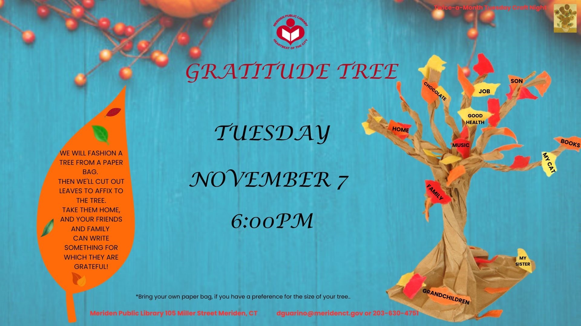 Twice-a-Month Craft Night – Gratitude Tree