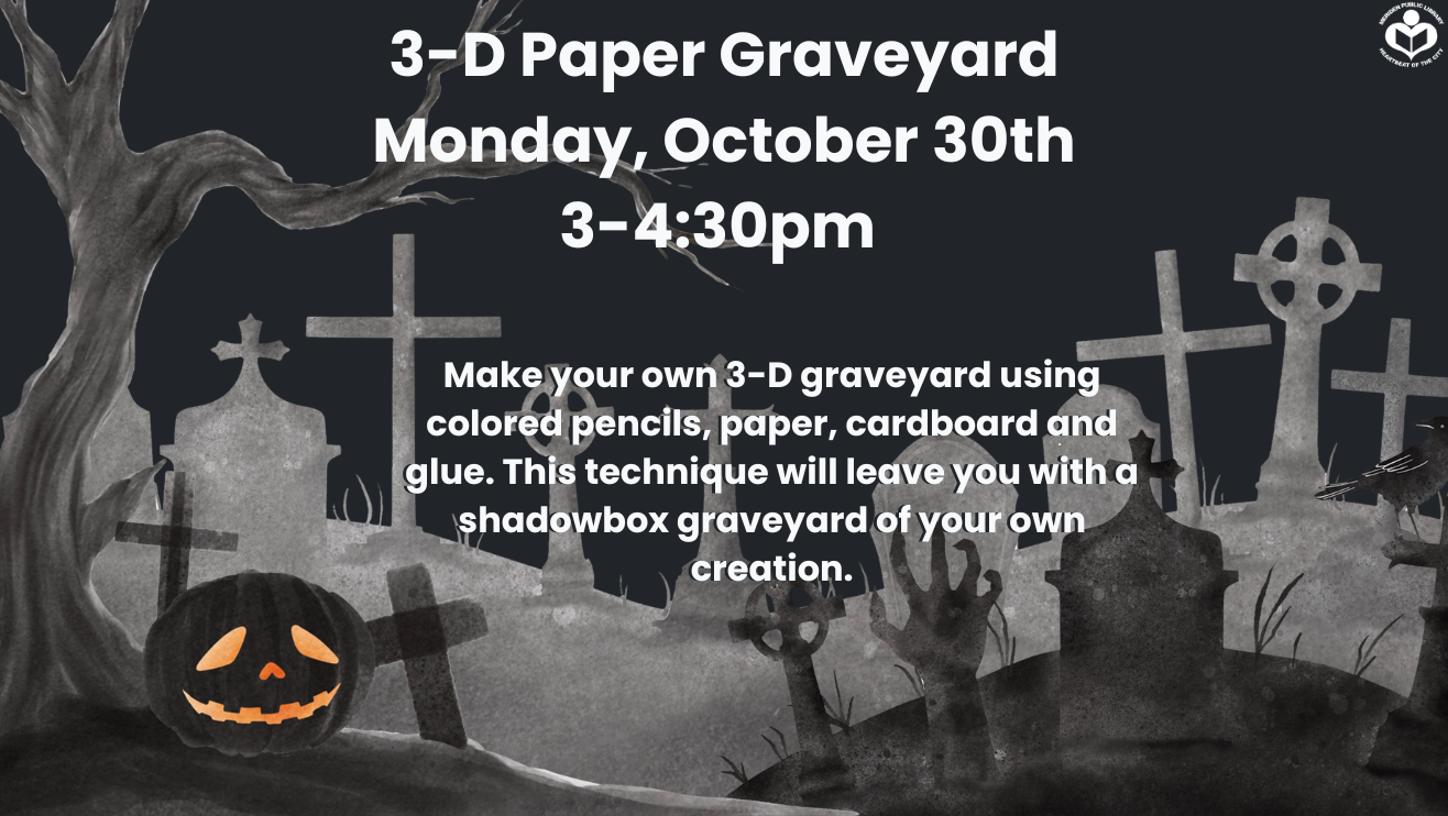 3-D Paper Graveyard written with a spooky white graveyard in background