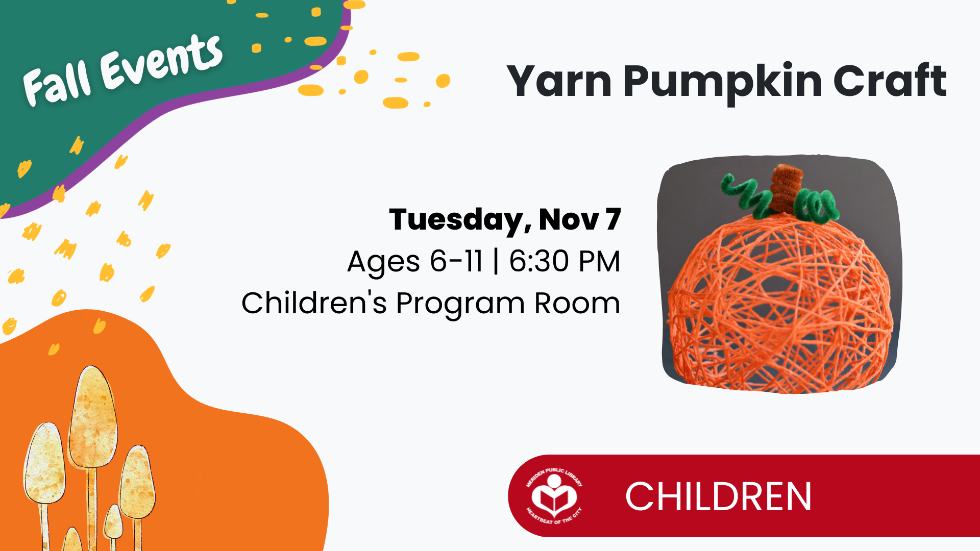 Yarn pumpkin craft shown with MPL colors and doodles