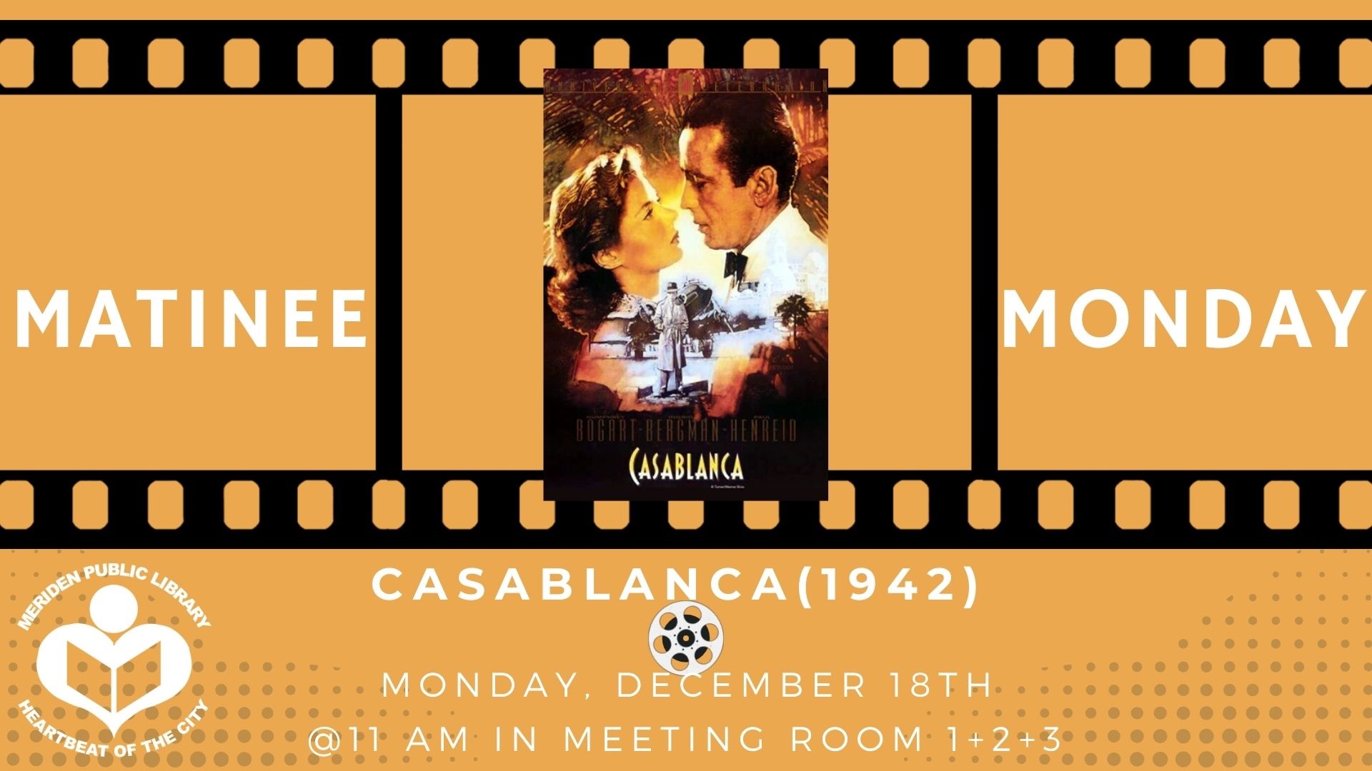 Casablanca film poster in between film reel 
