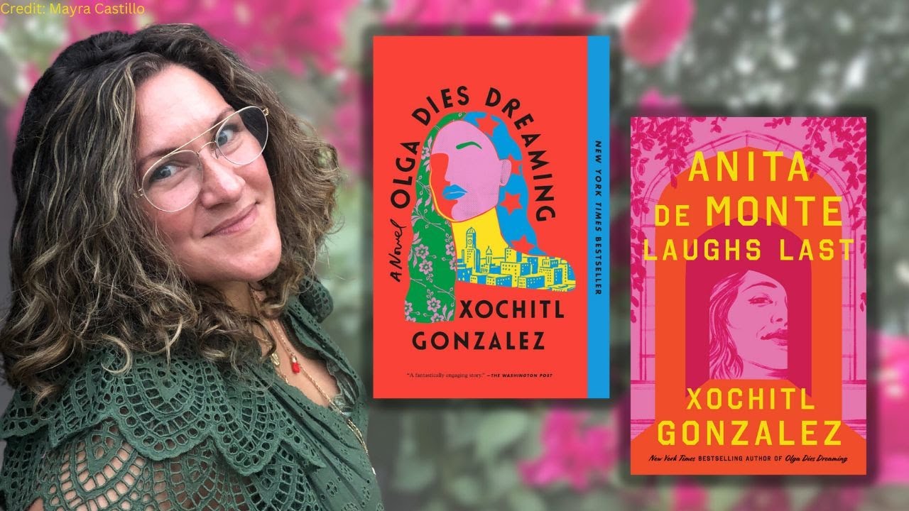 A picture of Xochitl Gonzalez next to two covers of her novels