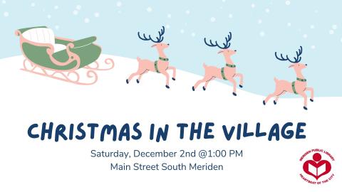 Reindeer pulling a sleigh in the snow