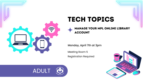 Gears and a laptop to left of verbiage with psychedelic colors