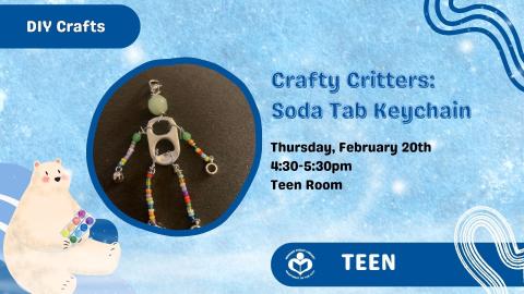 Soda tab keychain craft to left of verbiage