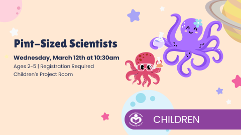 Octopus scientist with their child to right of verbiage