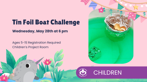 Tin foil boat in water to right of verbiage 