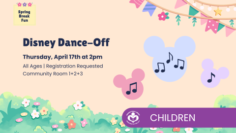 Music notes inside Mickey Mouse ears to right of verbiage 