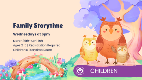 Owl family under tree to right of verbiage 