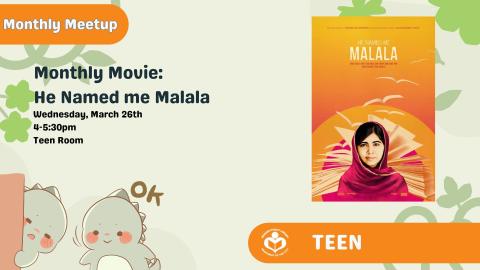 He Named me Malala film poster to right of verbiage 