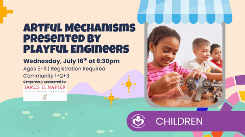 Kids playing with STEAM toys to right of verbiage 