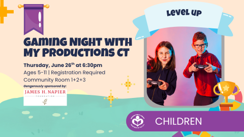 Two kids playing video games to right of verbiage 