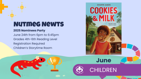 Cookies and Milk book to left of verbiage 