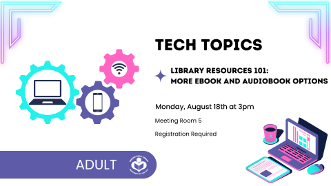 Gears and a laptop to left of verbiage with psychedelic colors