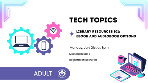 Gears and a laptop to left of verbiage with psychedelic colors