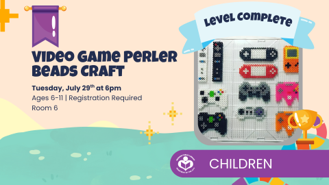 Video game perler bead crafts to right of verbiage