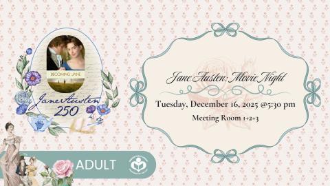 Becoming Jane film poster to left of verbiage 