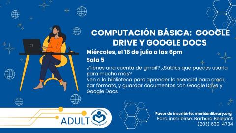 Cartoon woman sitting at computer desk to left of verbiage 