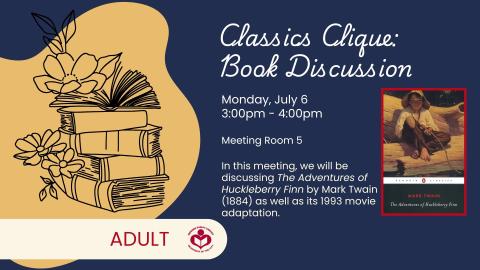 Adventures of Huckleberry Finn novel to right of verbiage 