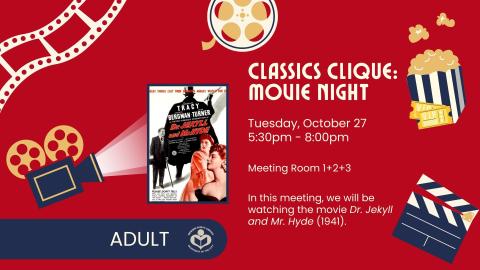 Dr. Jekyll and Mr. Hyde film poster to left of verbiage 