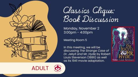 The Strange Case of Dr. Jekyll and Mr. Hyde novel to right of  verbiage 