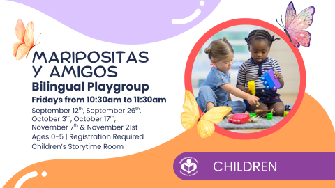 Two children playing to right of verbiage 