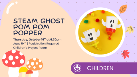 Ghost pom pom popper craft to right of verbiage 