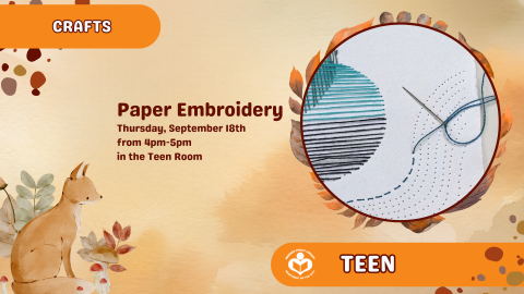 Paper embroidery craft to right of verbiage 