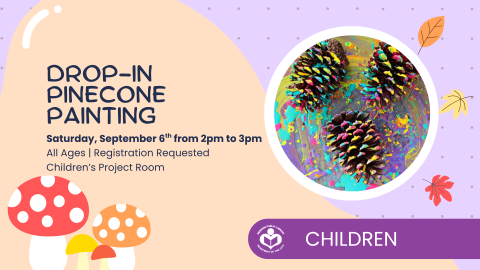 Pinecone painting to right of verbiage 