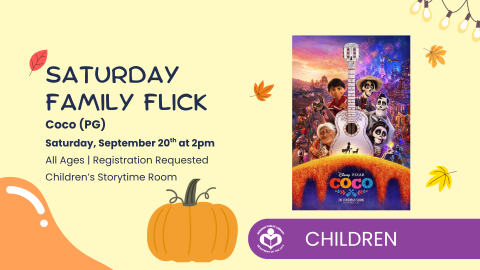 Coco film poster to right of verbiage 