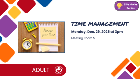 Notebook, alarm and calculator to left of verbiage 