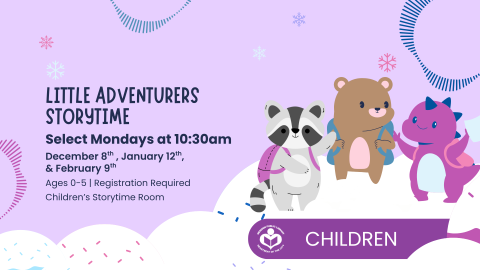 a panda, bear and dragon wearing backpacks to right of verbiage