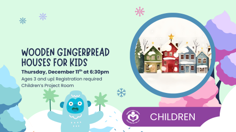 wooden holiday houses in a row to right of verbiage 