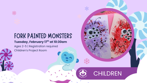 monster paintings with googly eyes to right of verbiage