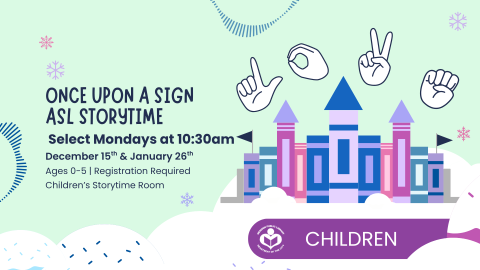 castle and hands using American Sign Language to right of verbiage