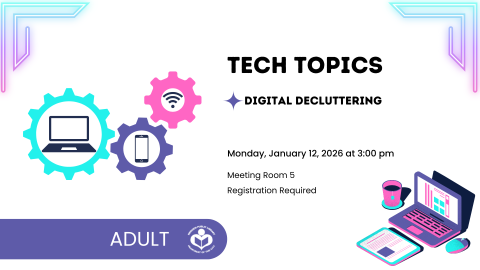 Gears and a laptop to left of verbiage with psychedelic colors