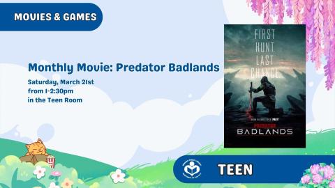 movie poster depicting predator to right of verbiage