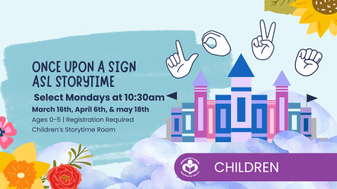 castle and hands using American Sign Language to right of verbiage