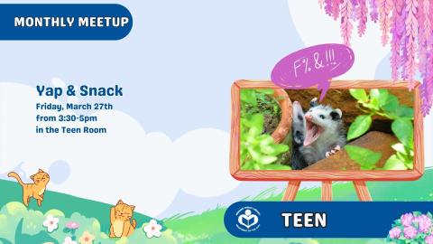 photo of two grumpy opossums to right of verbiage