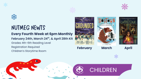 Books displayed for upcoming Nutmeg programs.