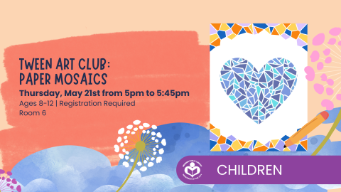 Paper mosaic to right of verbiage 