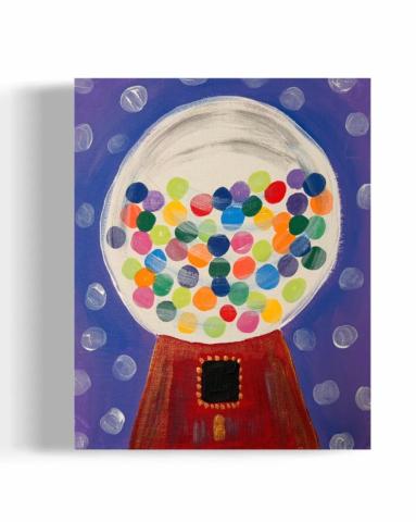 gumball machine painting to right of verbiage
