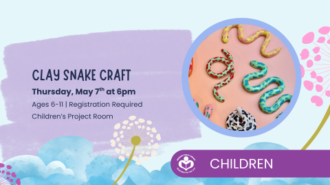 three clay snakes painted different colors to right of verbiage