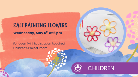 pink, yellow and purple salt flowers to right of verbiage