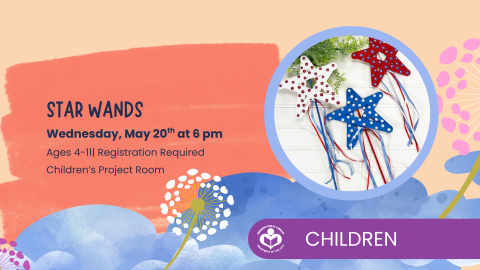 red, white and blue star wands to right of verbiage