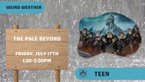 The Pale Beyond game cover to the right of text with rain background