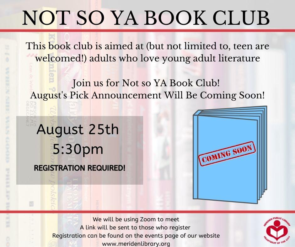 All are welcome to discuss a YA book, each month!  