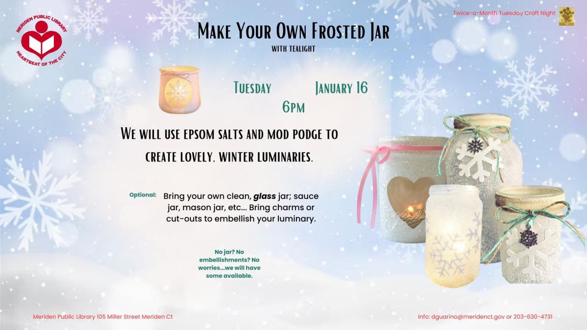 Luminaries grouped on the right with snowflakes in the background, 