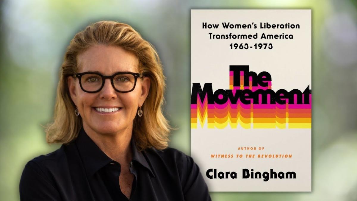 Clara Bingham to left of her book The Movement