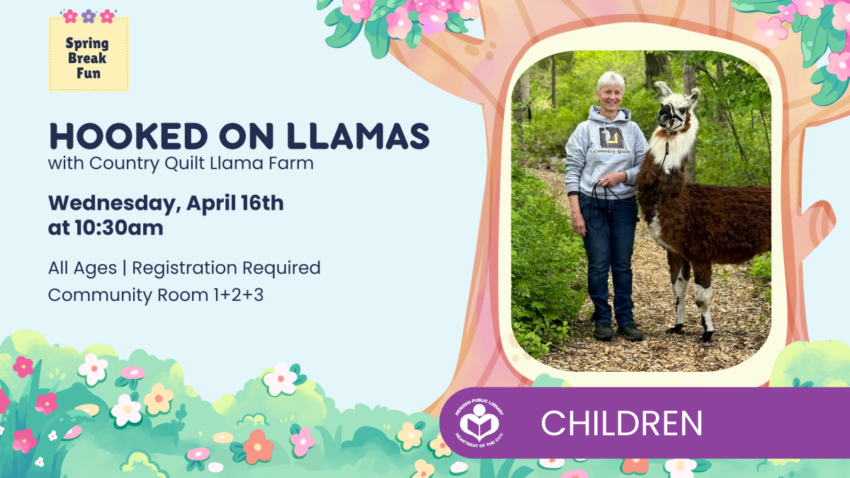 Woman and llama to right of verbiage 