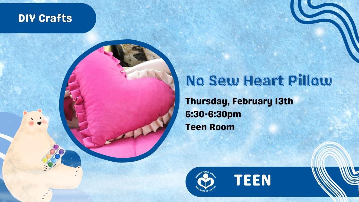 Pink heart pillow to left of verbiage 